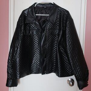 SHEIN Plus Button Front Quilted PU Leather Jacket
